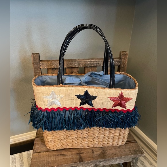 Handbags - Straw Purse - 100% Natural Straw - 4th of July - Memorial Day - Labor Day - Flag